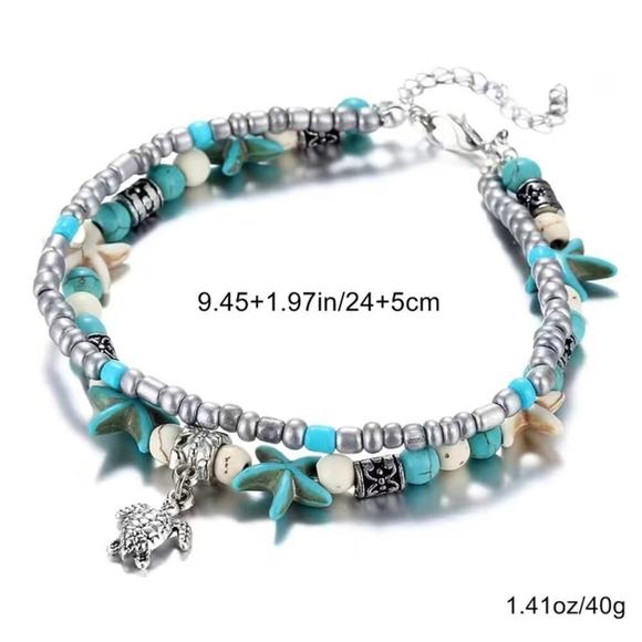 Beach Boho Turtle Anklet| Beaded Adjustable Anklet| Summer Vacation Jewelry - Picture 2 of 5